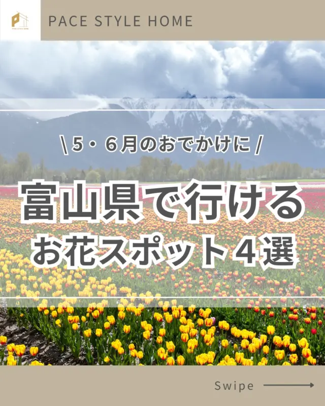 ＊

\ 5・6月のおでかけに /
富山のお花スポット4選

※最新情報は各店舗の公式サイト、
またはSNS等でご確認ください。

① 氷見あいやまガーデン
【営業時間】9:00～17:00
【定休日】年末年始、臨時休園あり
【駐車場】あり

②頼成の森
【営業時間】9:00〜17:00
【定休日】年中無休
【駐車場】あり

③太閤山ランド
【営業時間】9:00〜17:00
【定休日】毎週火曜日
【駐車場】あり

④花の森 天神山ガーデン
【時間】指定なし※24時間
【定休日】なし
【駐車場】あり

─━─━─━─━─━─━─━─━─━

このアカウントでは、家づくり情報や
富山県のスポットなどをご紹介します。

─━─━─━─━─━─━─━─━─━

#pacestylehome #パーチェスタイルホーム #富山の魅力 #富山の魅力を伝えたい #富山を盛り上げよう #富山の魅力を伝える富山のハウスメーカー